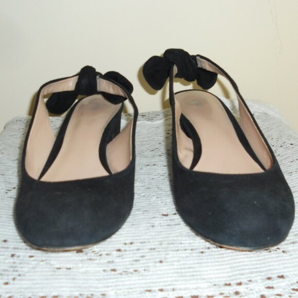 Sole Society 7 1/2 Black Velvet Slingback Heels Bsck Bow - Picture 4 of 9